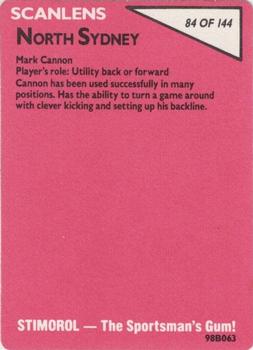 1988 Scanlens #84 Mark Cannon Back